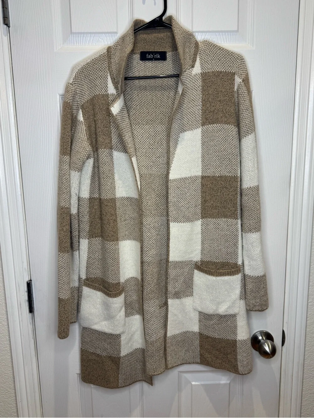 Fab'rik Women's Small Checkered Duster Cardigan Jacket Tan Brown